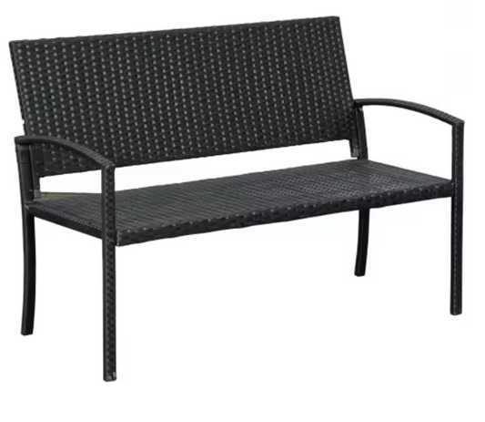 Set van 2 Zwarte Tuinbanken – Stalen Frame & Rotan Vlechtwerk, Weerbestendig & Comfortabel voor 2 Personen