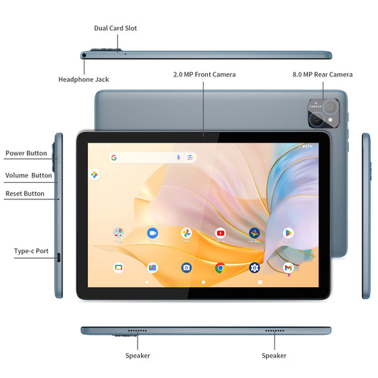 10 Inch Android Tablet met WiFi6 en 128 GB Opslag – Octa-Core Tablet met IPS Scherm en Lange Batterijduur