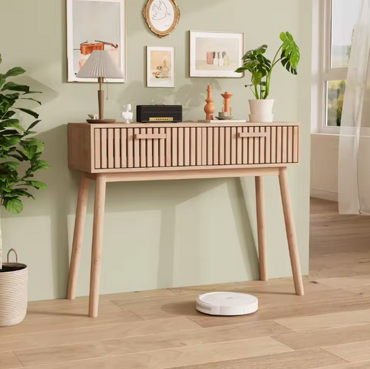 Houten Consoletafel met 2 Opbergladen – Natuurlijk Design voor Hal, Woonkamer of Slaapkamer (100 × 35 × 80 cm)