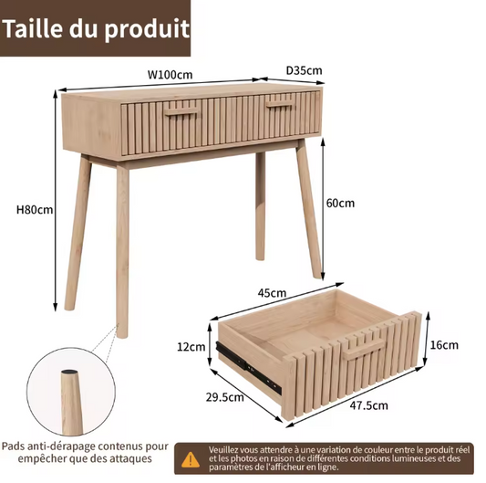 Houten Consoletafel met 2 Opbergladen – Natuurlijk Design voor Hal, Woonkamer of Slaapkamer (100 × 35 × 80 cm)