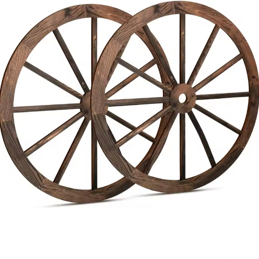 Set van 2 Rustieke Houten Wagenwiel Decoraties – Western Cowboy Wanddecoratie