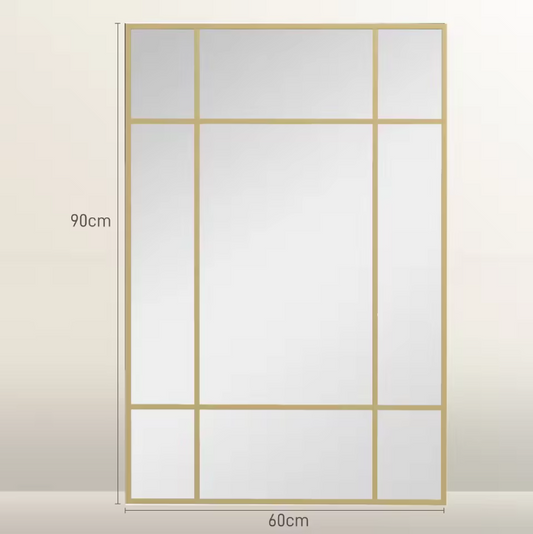 Rechthoekige Wandspiegel 90 × 60 cm – Metalen Frame Spiegel met Raamdesign