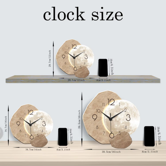 Moderne Houten Wandklok met Maan Design – Stille Quartz Klok voor Woonkamer en Slaapkamer