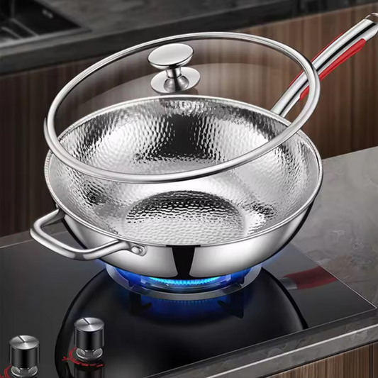 Titanium Wokpan met Ronde Bodem – Ongecoate Roerbakpan voor Keuken