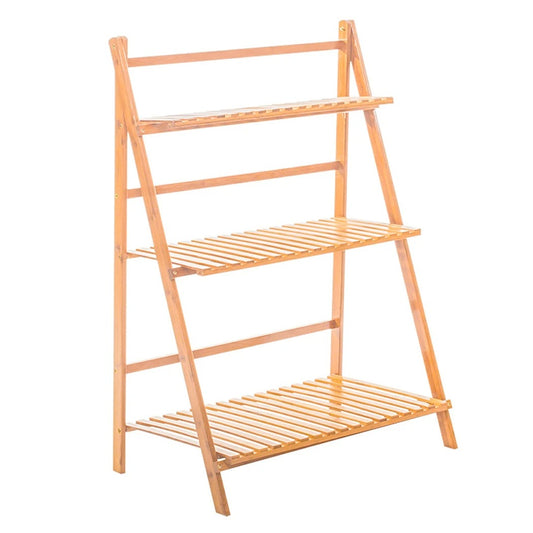 Opvouwbare 3-Laags Bamboe Plantenstandaard – Natuurlijk Bamboe – 70 × 38 × 97 cm – Stevig Plantenrek voor Binnen en Buiten