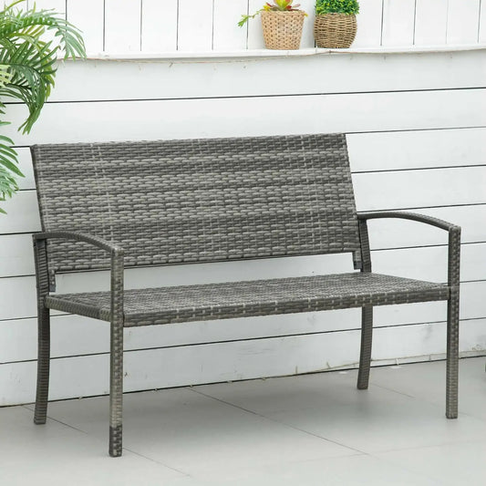 2-Zits Polyrotan Parkbank – Grijs, Rotanlook met Gepoedercoat Stalen Frame, Weer- & UV-bestendig, Draagvermogen 320 kg – 122 cm