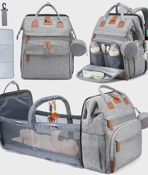 Multifunctionele Luiertas Rugzak met Babybedje, USB-poort en Aankleedkussen - Waterdicht