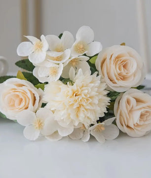 Retro Zijden Bloemenboeket: Vintage Rozen, Hortensia & Pioen voor Bruid & Decoratie
