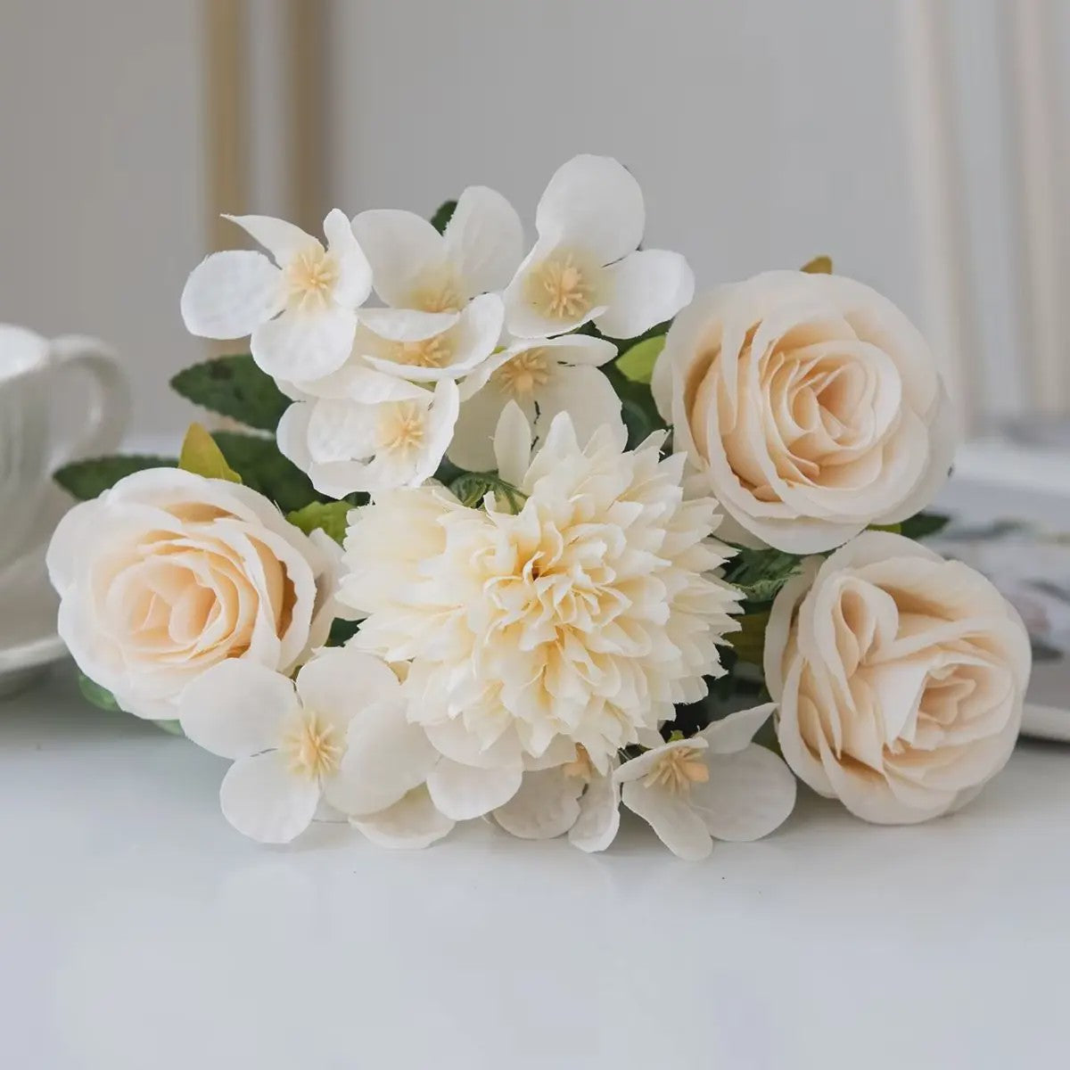 Retro Zijden Bloemenboeket: Vintage Rozen, Hortensia & Pioen voor Bruid & Decoratie