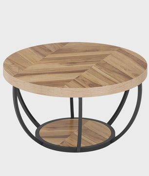 Industriële Ronde Salontafel met 2 Lagen Opslag - 31.7 inch