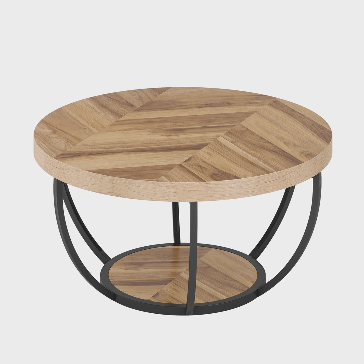 Industriële Ronde Salontafel met 2 Lagen Opslag - 31.7 inch
