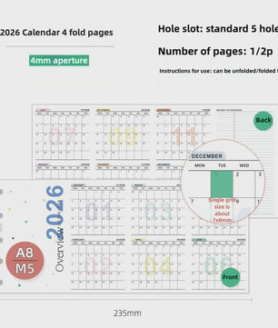 2027 Jaarkalender Navulling voor Planner | A6, A7, M5 | 4-Fold Ontwerp
