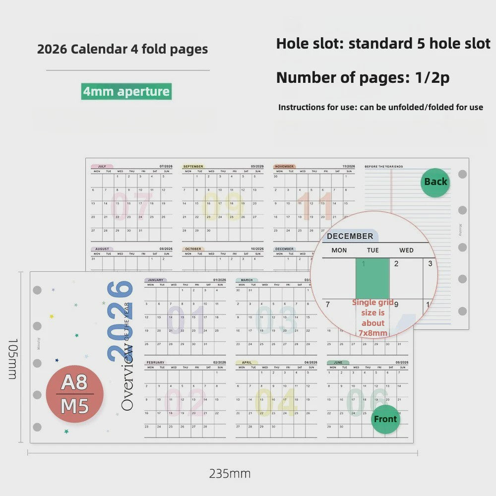 2027 Jaarkalender Navulling voor Planner | A6, A7, M5 | 4-Fold Ontwerp