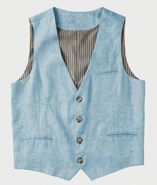 Linnen Heren Gilet - Zomer Waistcoat V-hals Single Breasted Lichtgewicht