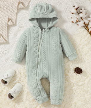Warme Pluche Baby Romper met Capuchon - Geruit Jumpsuit voor Peuters (3-24 maanden)