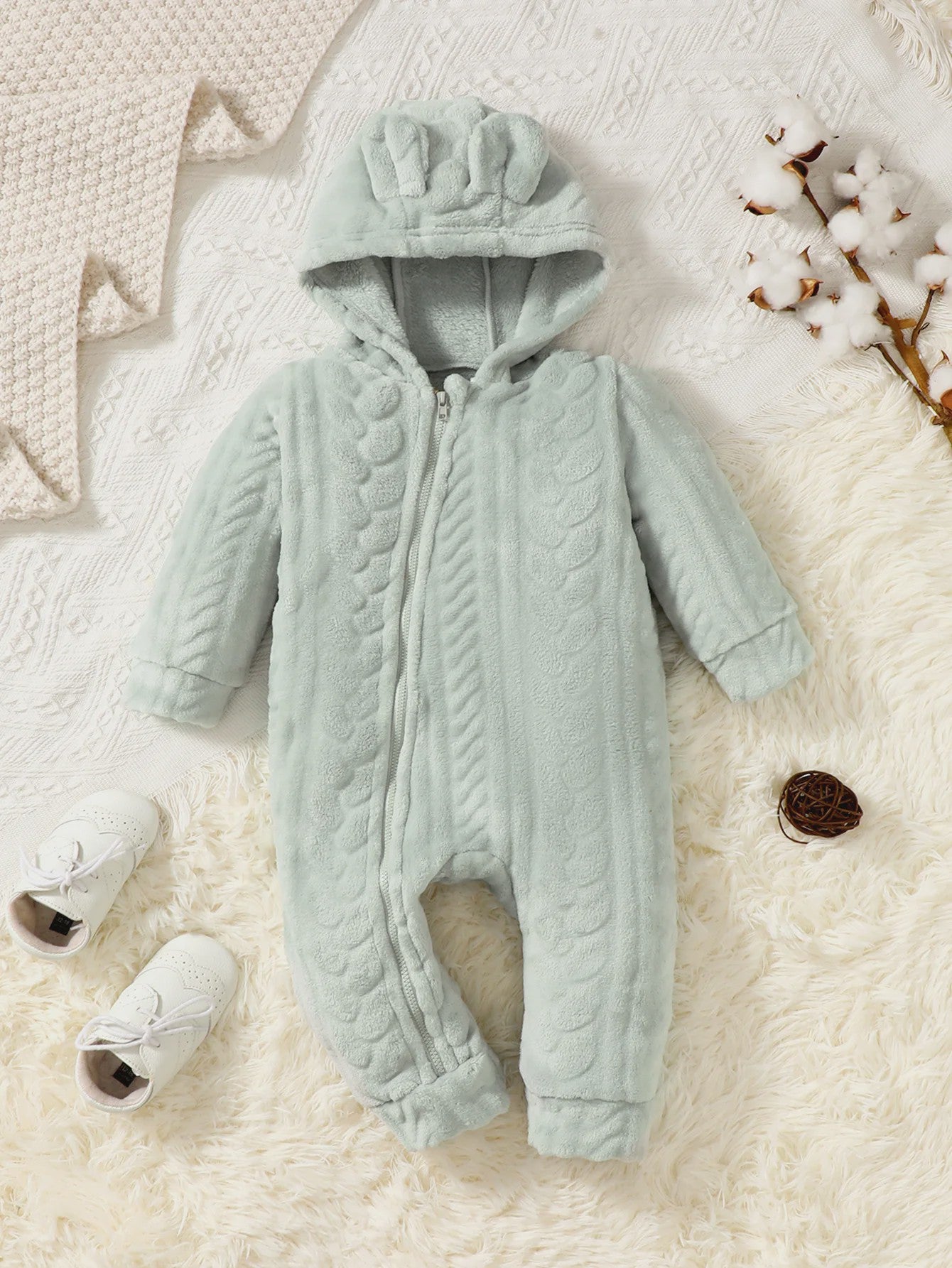 Warme Pluche Baby Romper met Capuchon - Geruit Jumpsuit voor Peuters (3-24 maanden)