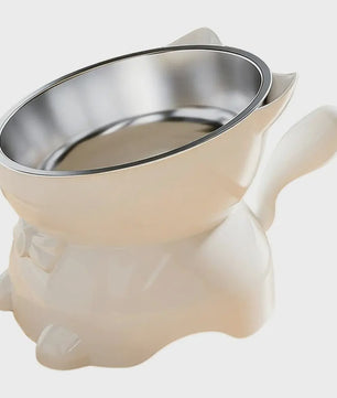Verhoogde RVS Kattenbak met Schuin Design - Nekbescherming & Schattige Oren