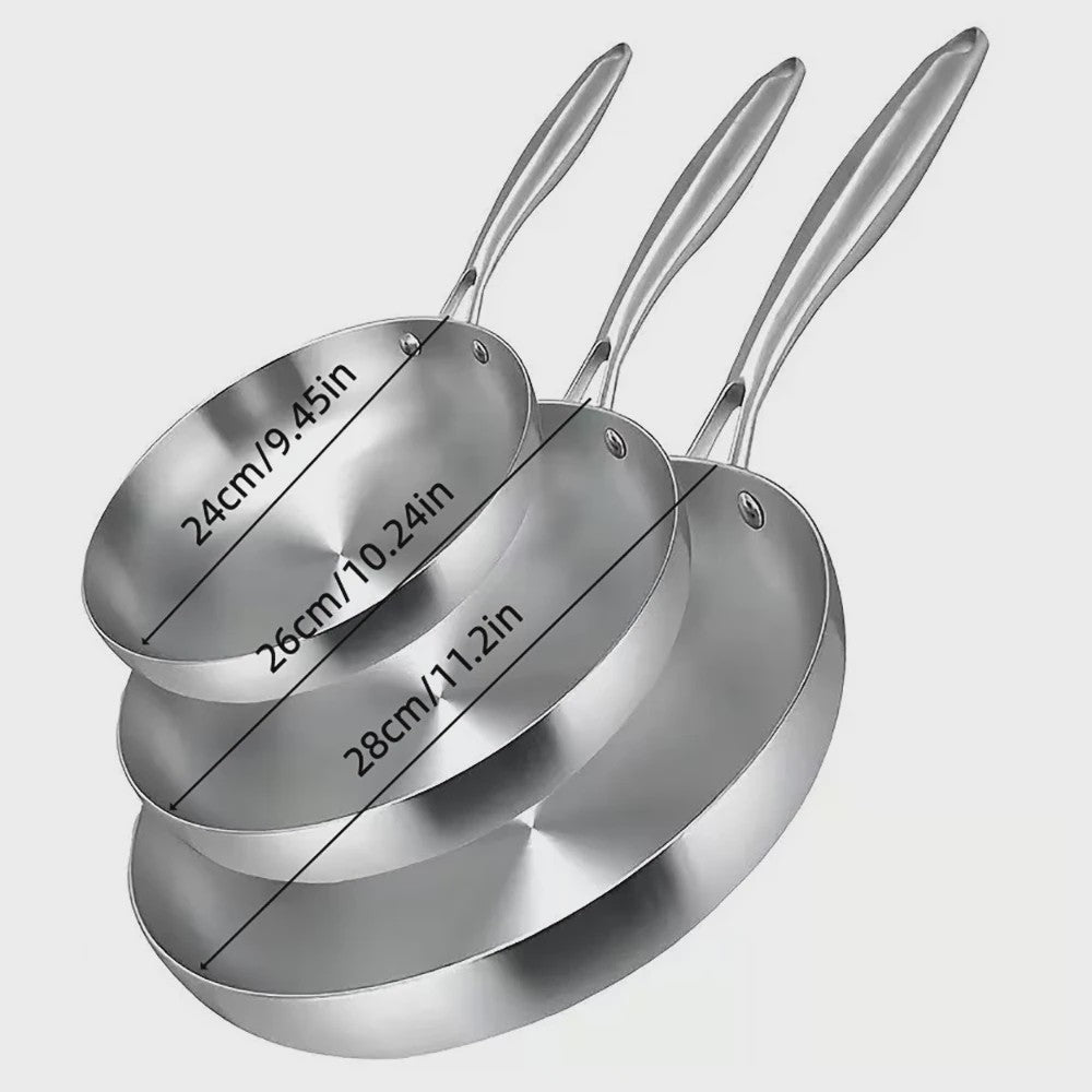 3-delige RVS Koekenpan Set - Snel & Gelijkmatig Verwarmen, Gezond Koken