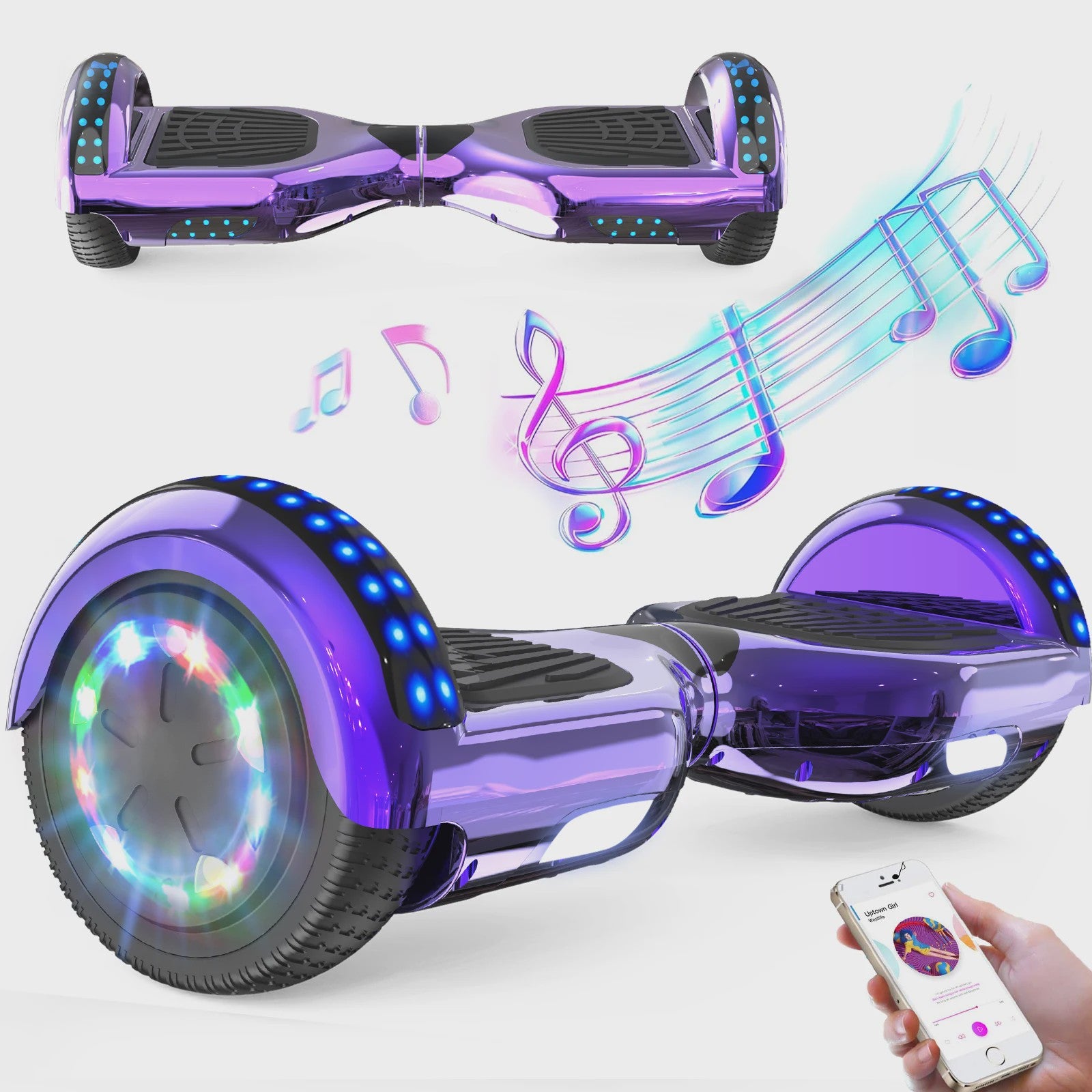RCB Hoverboard 6.5 Inch Zelfbalancerend Elektrisch voor Kinderen & Volwassenen met Bluetooth en LED Verlichting
