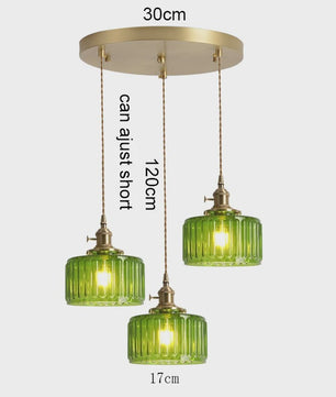 Vintage Groene Glazen Hanglamp - Nordic Stijl, Koperen Accent
