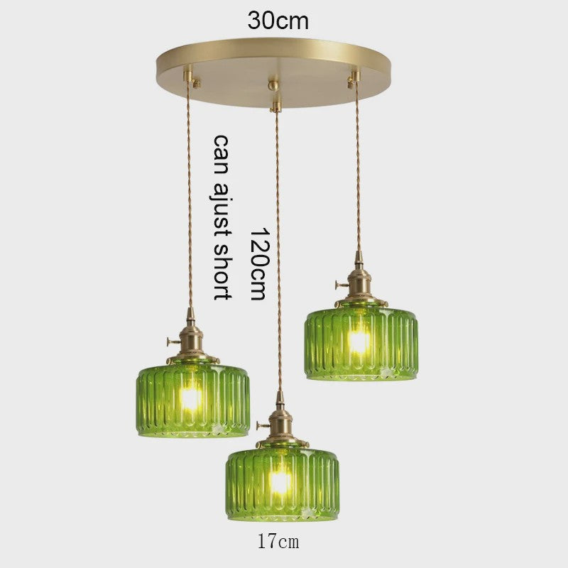 Vintage Groene Glazen Hanglamp - Nordic Stijl, Koperen Accent
