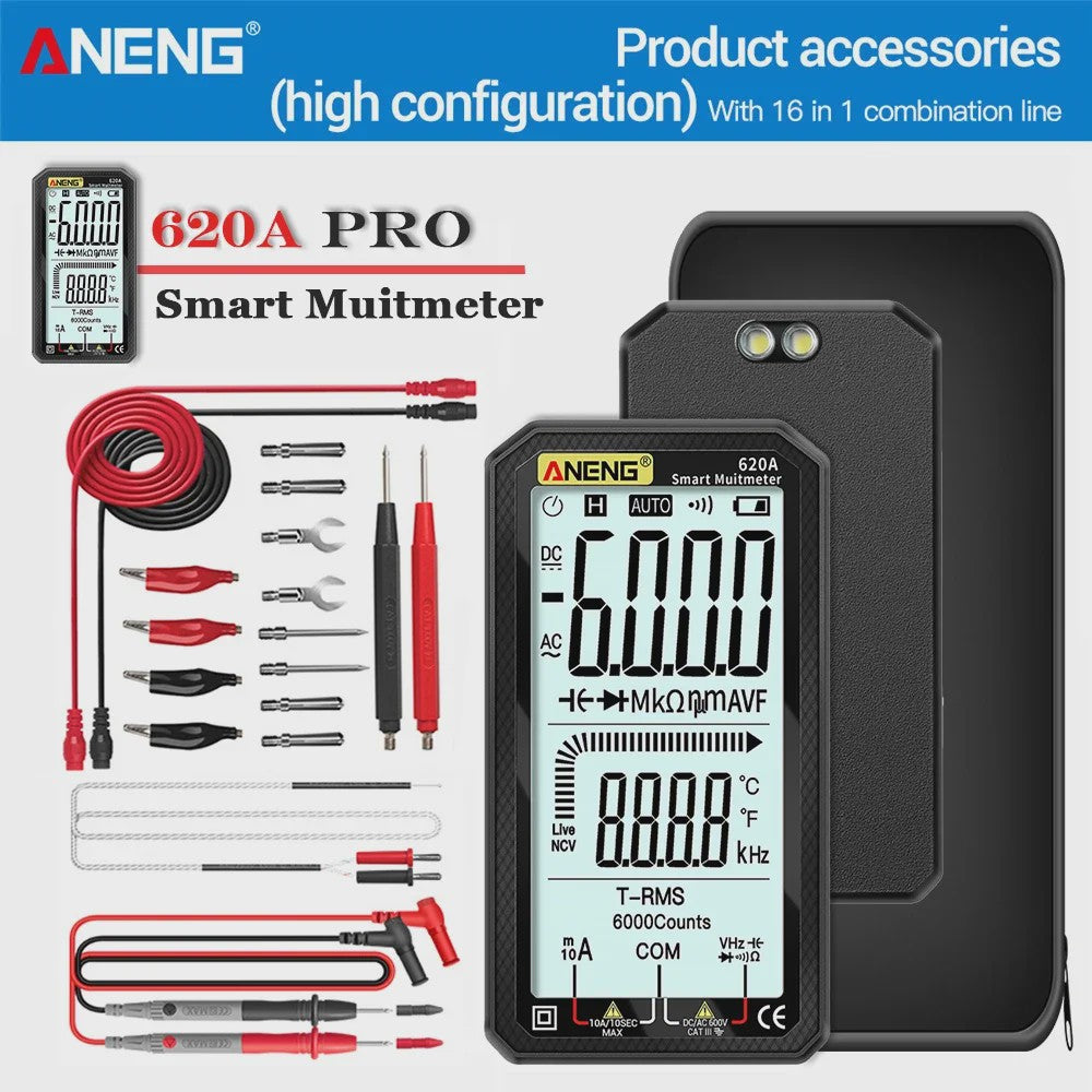 ANENG 620A Digitale Multimeter: 6000 Counts, AC/DC, Temperatuur, NCV & Live Wire Detector