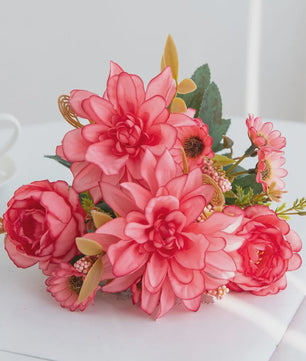 Kunstboeket Dahlia Rozen Madeliefjes - Zijde Bloemen voor Feestelijke Decoratie