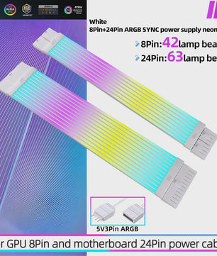 Verlichte ARGB Voedingskabel Extensie voor PC Moederbord & GPU - Sync/Async
