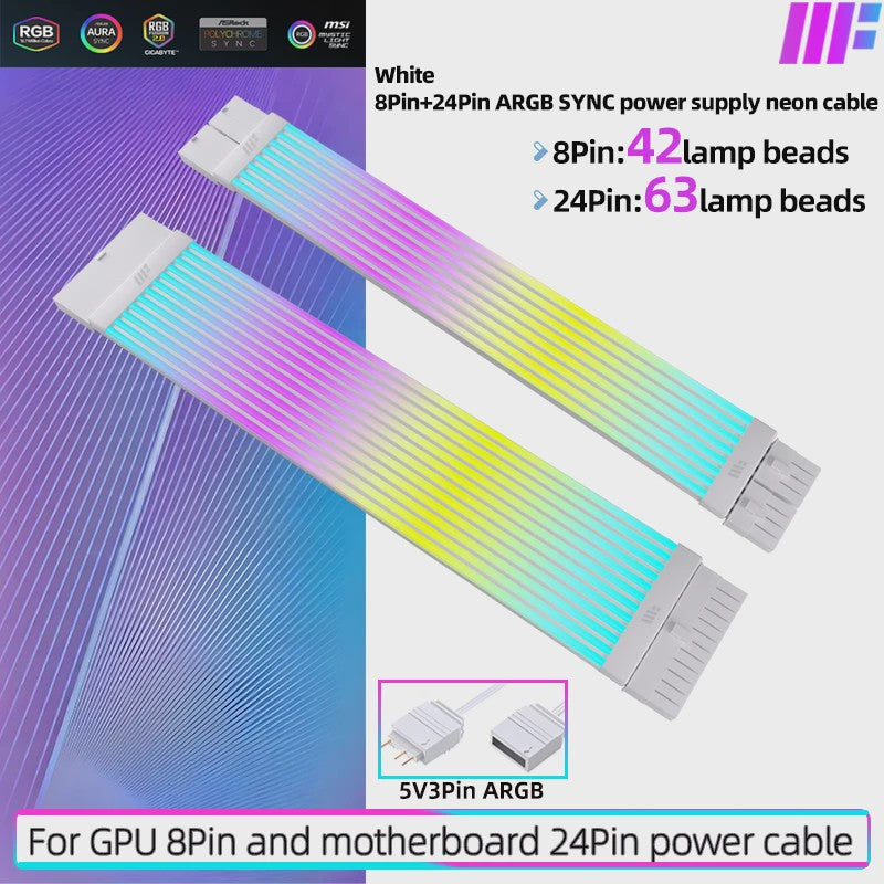 Verlichte ARGB Voedingskabel Extensie voor PC Moederbord & GPU - Sync/Async