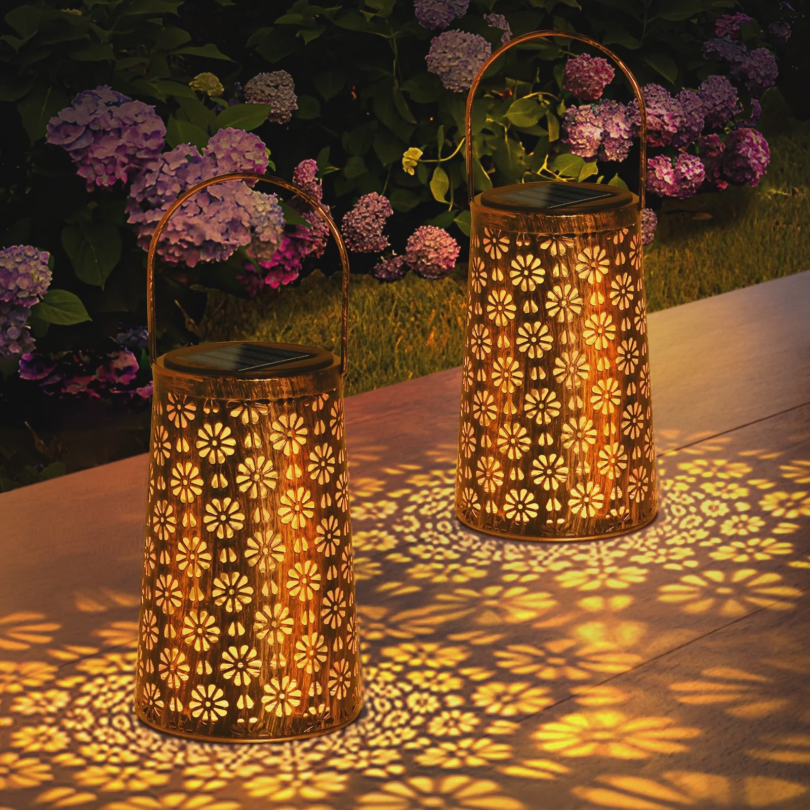 Set Zonne-energie Buitenlantaarns - Decoratieve Metalen Hanglampen voor Tuin, Terras & Pad