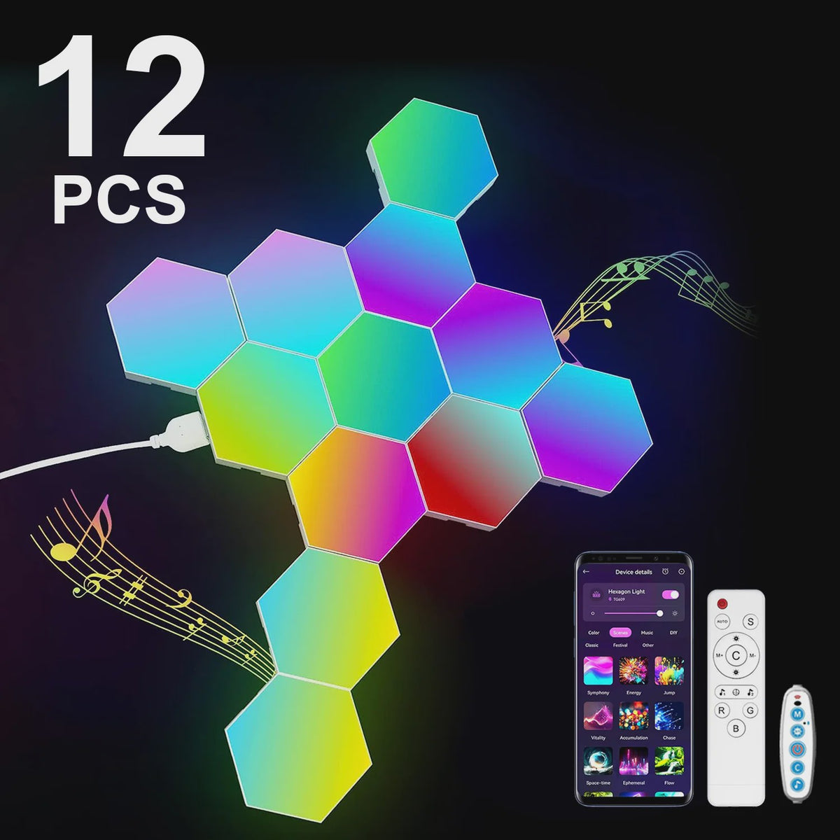 Slimme Hexagon LED Wandlampen met App & Muziek Sync - RGB Kleuren, DIY Ontwerp