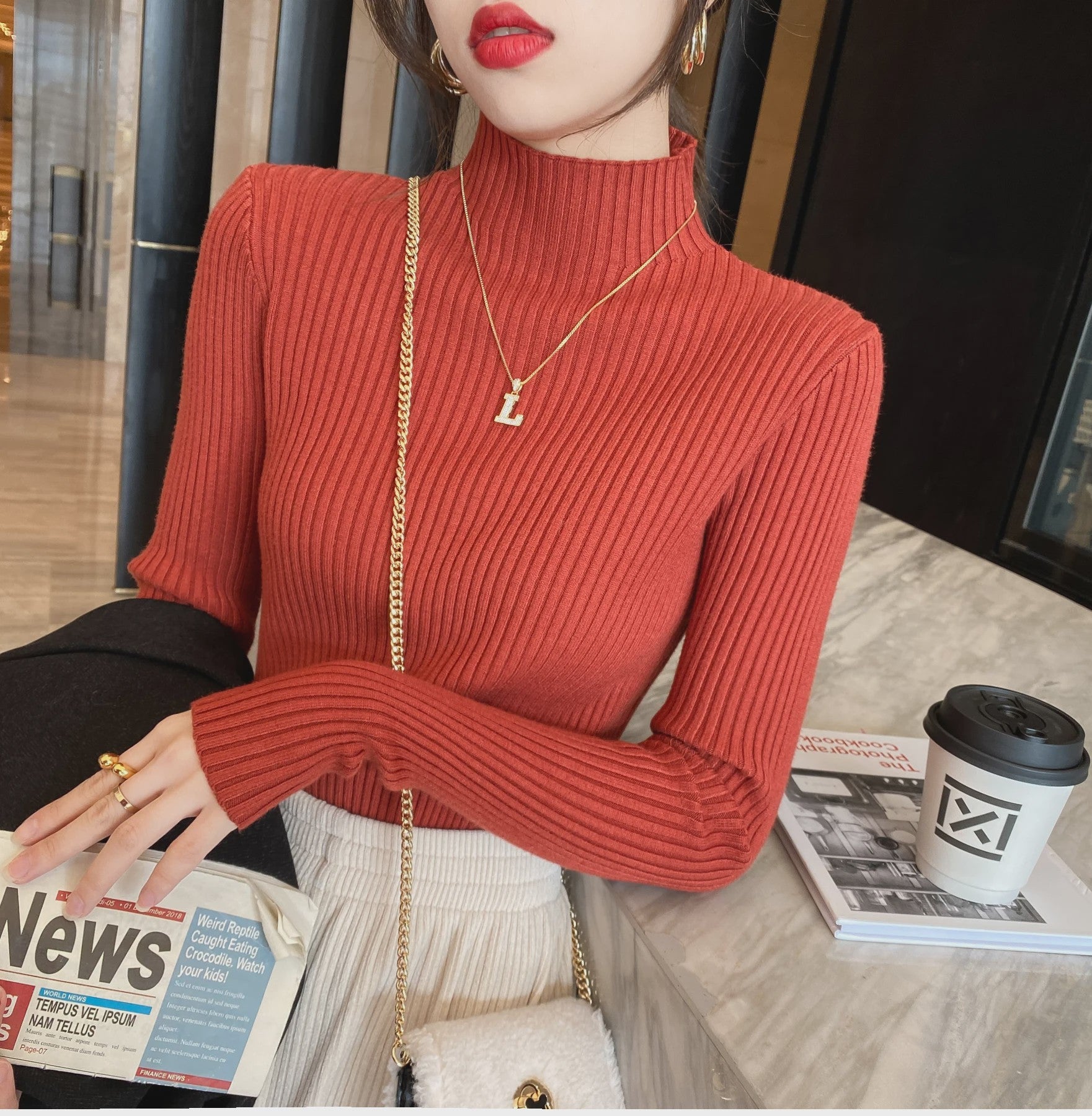 Chique Gebreide Turtleneck Trui voor Dames - Slim Fit, Lange Mouwen, Warm & Basic voor Herfst/Winter