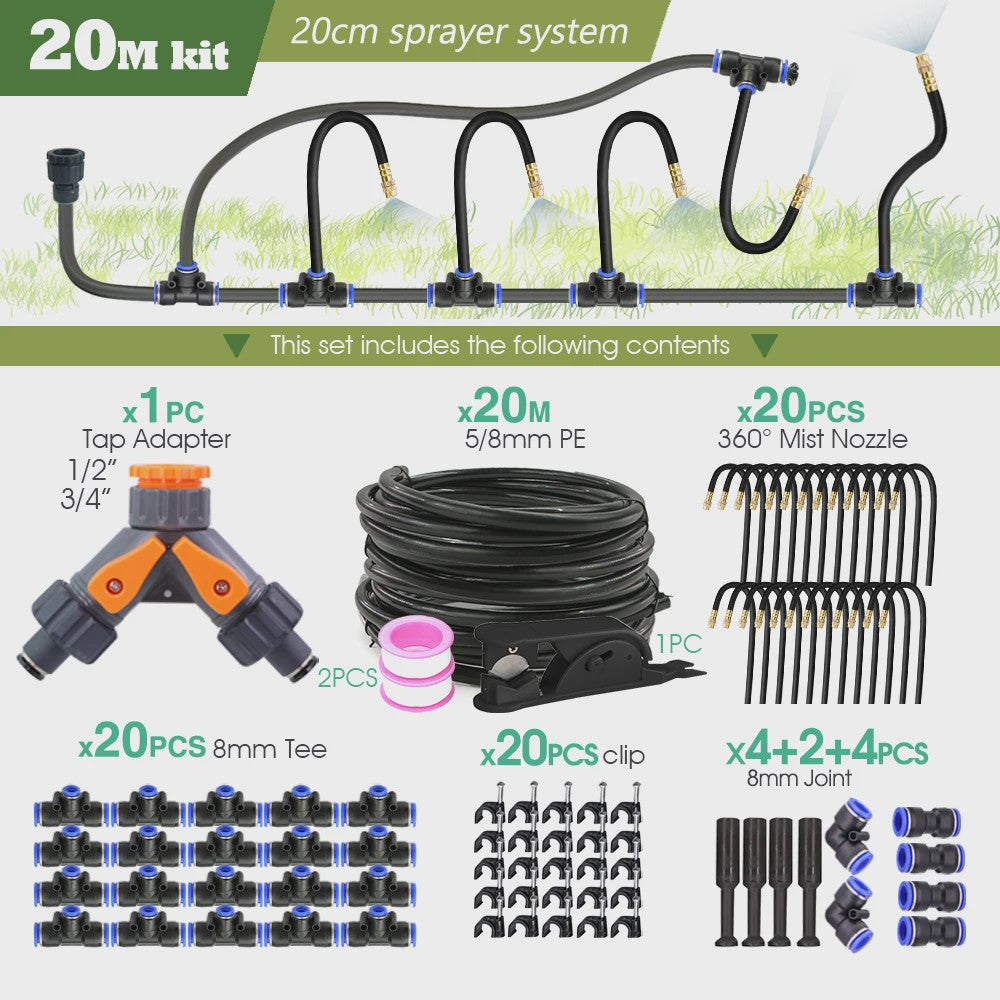 Verstelbare Nevelsproeier Kit met 8mm PE Slang en Zelfaanzuigende Pomp voor Tuin