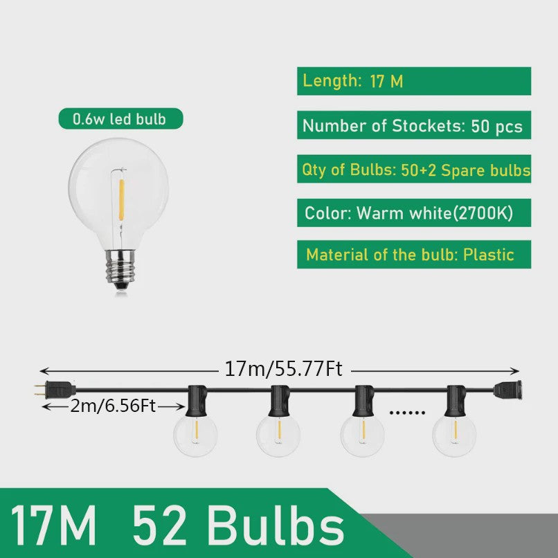 Waterdichte LED Tuinslinger Verlichting G40 - 9M tot 17M - Sfeervolle Buitenverlichting