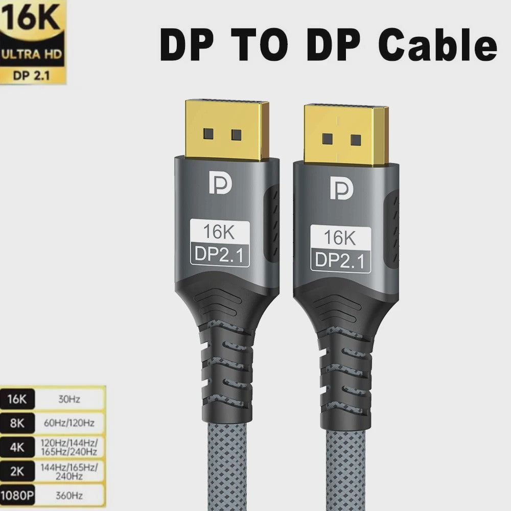16K DisplayPort 2.1 Kabel - 8K@120Hz, 4K@240Hz, 80Gbps, HDR - Voor Gaming, Laptop, TV