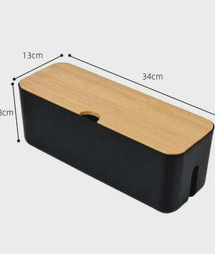 Stijlvolle Kabel Organizer Box met Houten Deksel - Bureau & Kantoor Kabelmanagement