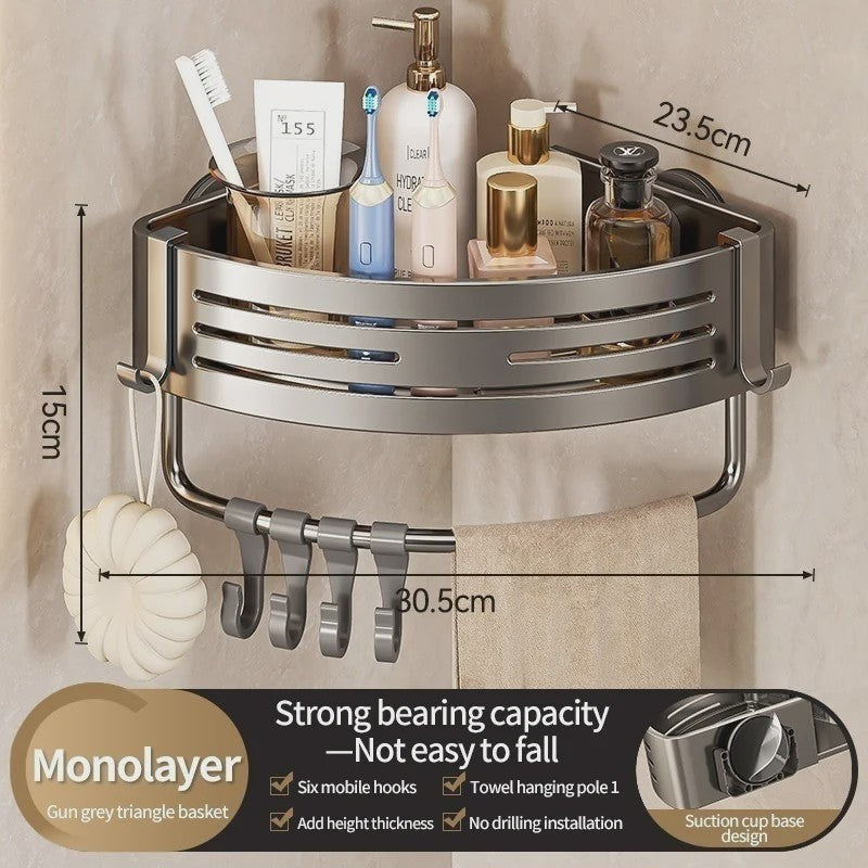 Aluminium Hoekplank Badkamer met Sterke Zuignap - Perforatievrije Wandmontage