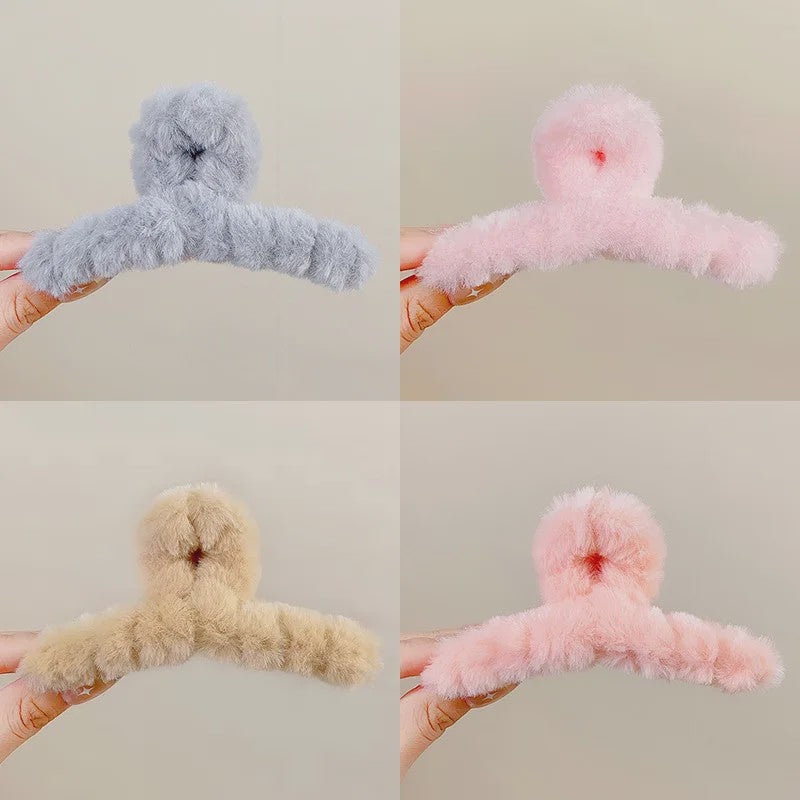 Set van 4 Elegante Pluche Haarclips met Faux Fur - Stijlvolle Haaraccessoires voor Dames & Meisjes