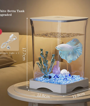 Mini Aquarium Starter Kit voor Betta Vissen & Goudvissen - Compact Desktop Aquarium met Voeropening