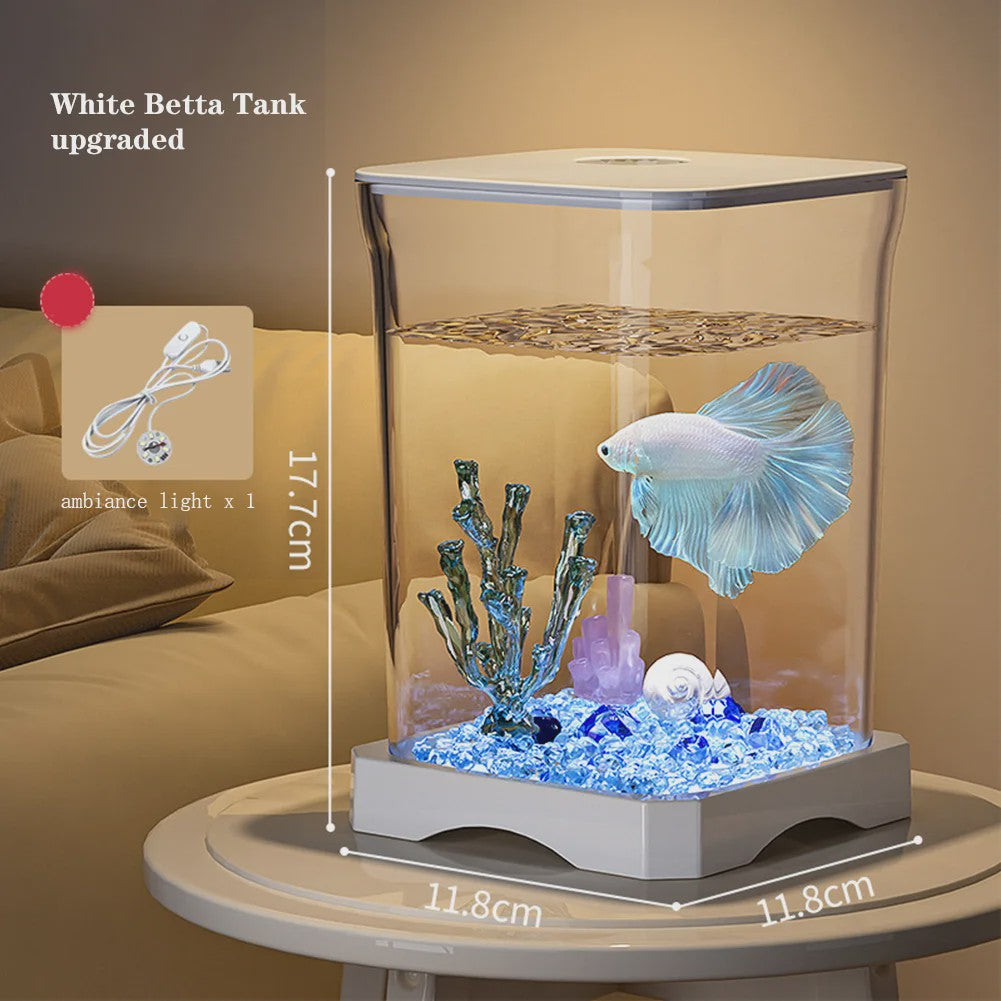 Mini Aquarium Starter Kit voor Betta Vissen & Goudvissen - Compact Desktop Aquarium met Voeropening
