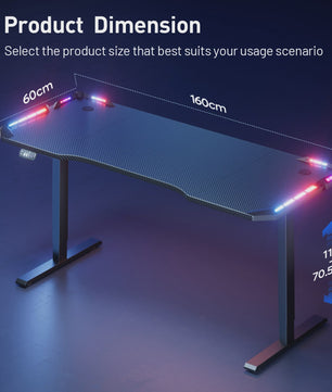 Elektrisch Verstelbaar Gaming Bureau met LED Verlichting en Carbon Fiber Oppervlak - Sit-Stand Werkstation