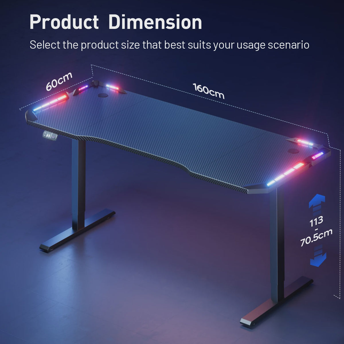 Elektrisch Verstelbaar Gaming Bureau met LED Verlichting en Carbon Fiber Oppervlak - Sit-Stand Werkstation