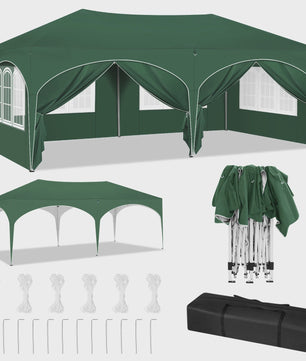 WOLTU Partytent 3x6m Groen - Waterdicht, UV-bestendig met 6 Zijwanden & Verstelbare Hoogte