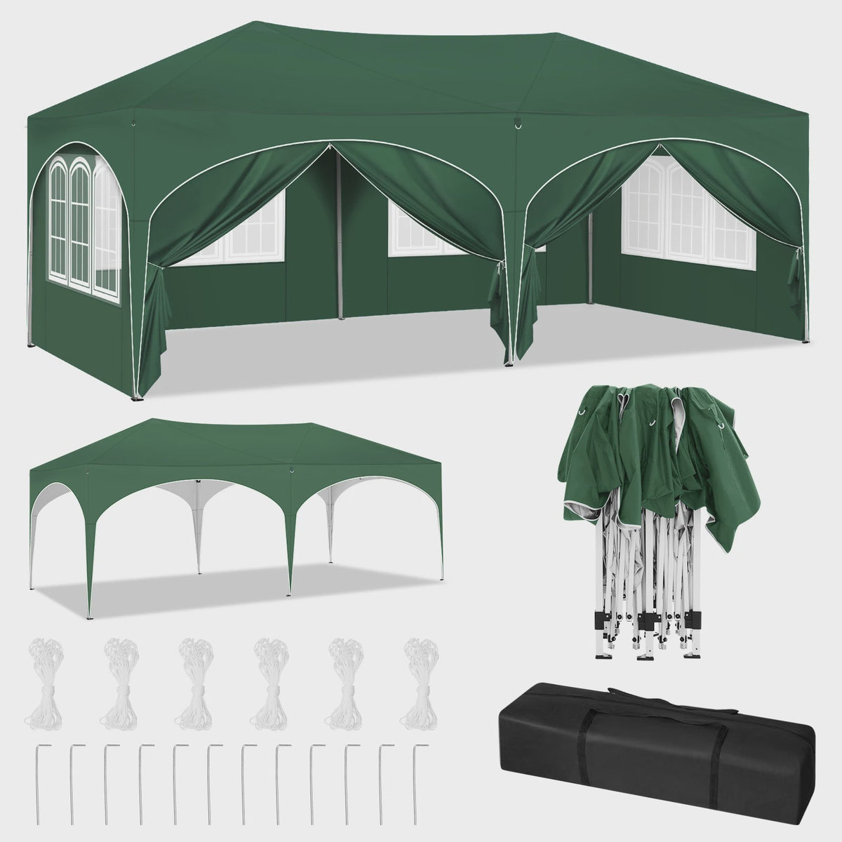 WOLTU Partytent 3x6m Groen - Waterdicht, UV-bestendig met 6 Zijwanden & Verstelbare Hoogte