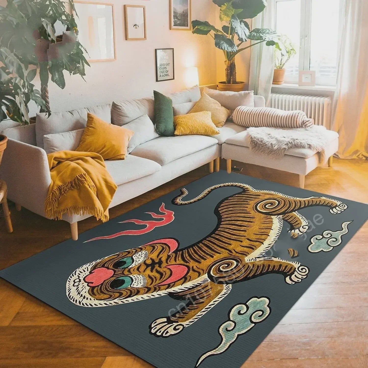 Bohemian Tibetaanse Tijger Vloerkleed - Antislip Decoratief Kleed voor Woonkamer & Slaapkamer