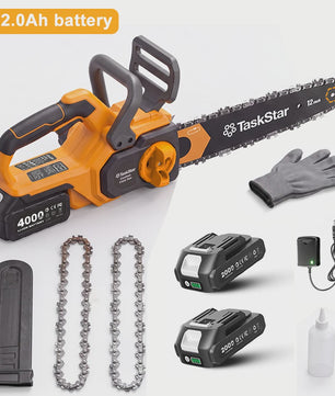 TaskStar 12-Inch Accu Kettingzaag - Krachtig, Borstelloos & Automatische Olie - Incl. 2x 4000mAh Batterijen