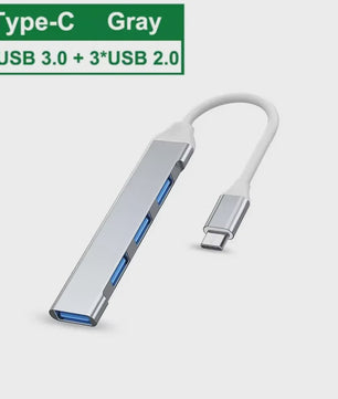 4-in-1 USB 3.0 Hub met 5Gbps Snelheid - Draagbare OTG Adapter