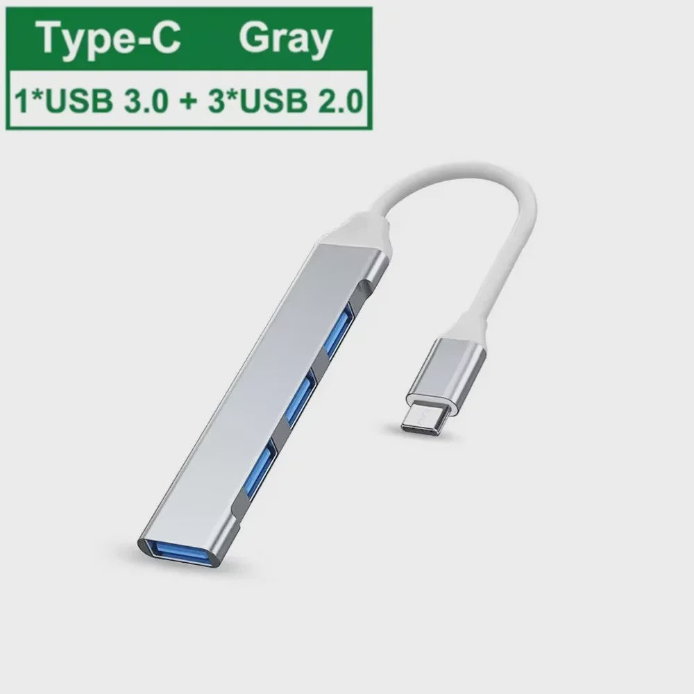 4-in-1 USB 3.0 Hub met 5Gbps Snelheid - Draagbare OTG Adapter