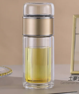 Dubbelwandige Glazen Theefles met Infuser - Hittebestendig & Lekvrij