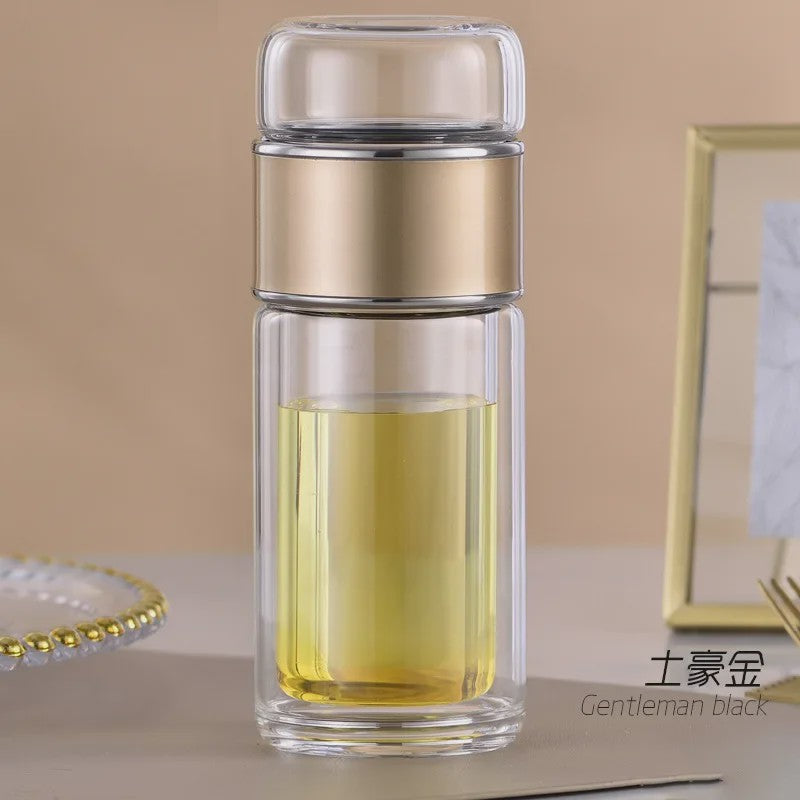 Dubbelwandige Glazen Theefles met Infuser - Hittebestendig & Lekvrij